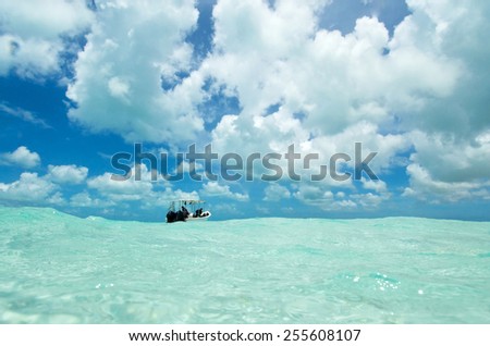 A dive boat in Los Roques Archipelago, Venezuela.