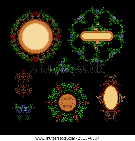Set ornaments round and oval with place for text. Elements of the ornament.