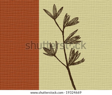 Brown branch on a tan and red textured background.