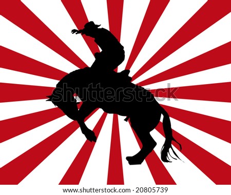 Silhouette of a rodeo cowboy with a red and white background