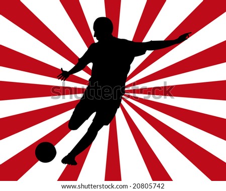 Silhouette of a soccer player on a red and white background