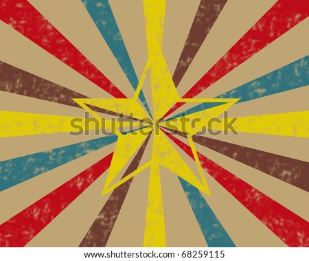 Vintage circus background with star in tan, brown, red, teal and yellow.