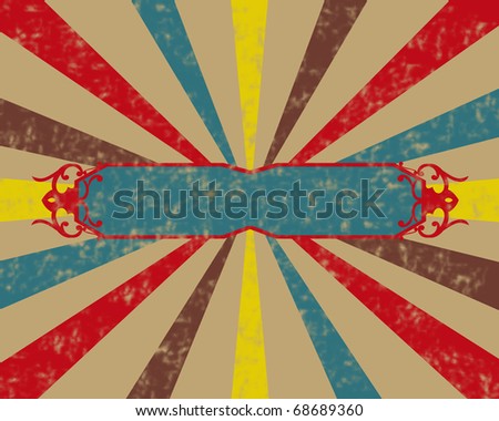 Vintage circus background with blank sign in tan, brown, red, teal and yellow.