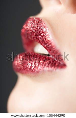beautiful red lips close up of shiny lips creative make up