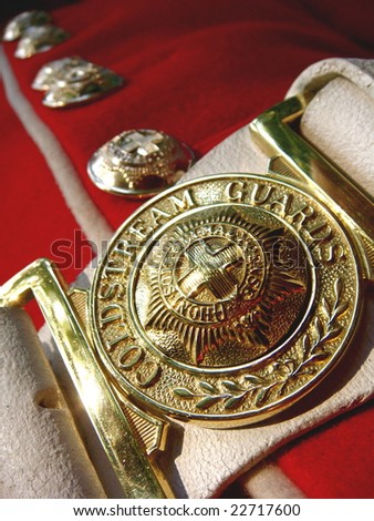 Belt buckle of Guard at Buckingham Palace in London, England