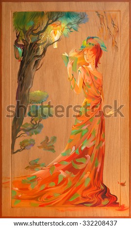 Ladies\' novel. Oil painting on wood.