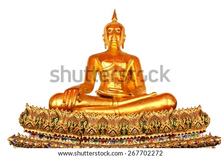 single meditation buddha statue in buddhist temple wat pho, bangkok, thailand, isolated on white background