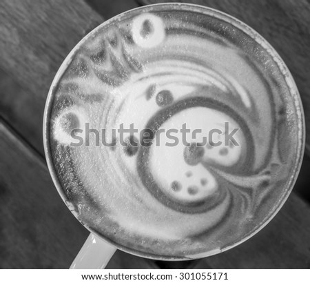 Black and white Late Art made in coffee shop, beautiful happy bear