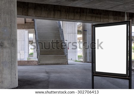 Blank billboard on Concrete wall background under the bridge with stairs up
