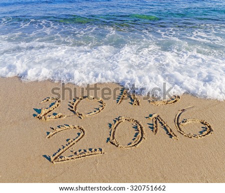 New Year 2016 is coming concept, Happy New Year 2016 replace 2015 concept on the sea beach