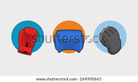 Boxing icon set. Boxing gloves, helmet, gloves  mix fight, MMA