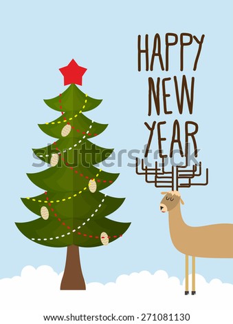 Christmas tree and deer. Holiday card for Christmas and new year. happy new year. Vector illustration