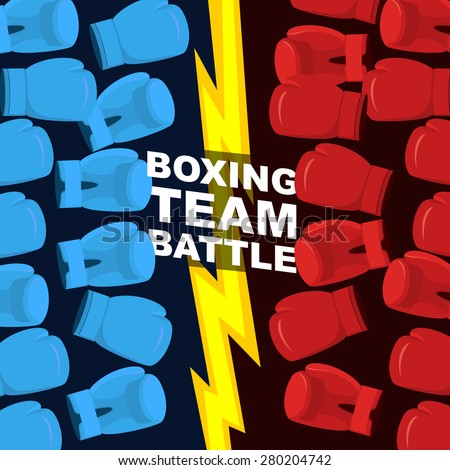 Boxing team battle. Blue and Red boxing gloves. Vector illustration