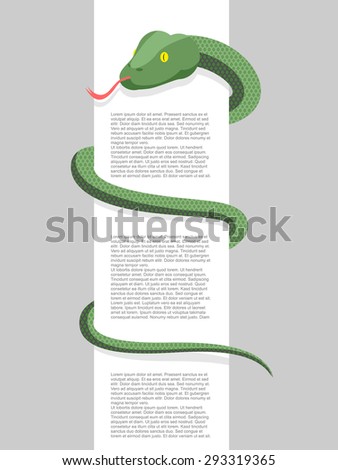 Snake wraps around. With space for text. Vector illustration. Reptile wrapped around a blank sign.