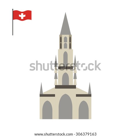 Berne Cathedral. landmark of Switzerland. Architecture attraction of  country. Vector illustration