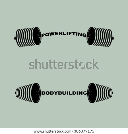 Set sports logos. barbell bodybuilding and powerlifting. Sports strength training accessories. Vector emblem for fans of iron sport