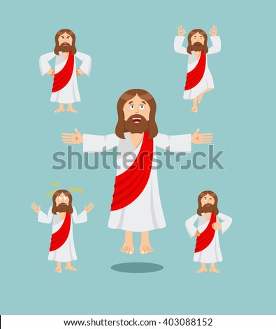 Jesus Christ set of poses. Jesus Holy man set of movements. Son of God is expression of emotions. biblical character. Christian and Catholic character