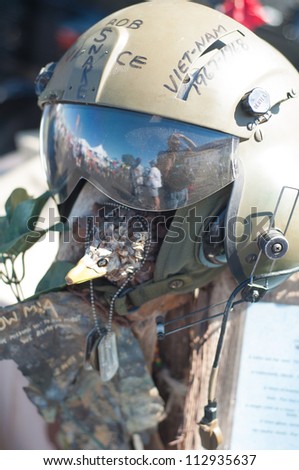 RENO, NV - SEPTEMBER 15, 2012: Military helmet symbolizing the pow and mia personnel during the annual Air Races on September 15, 2012 in Reno, Nevada