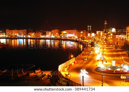 Muttrah Bay by night, Muscat, Sultanate of Oman, Middle East, Arabian Peninsula, Asia
