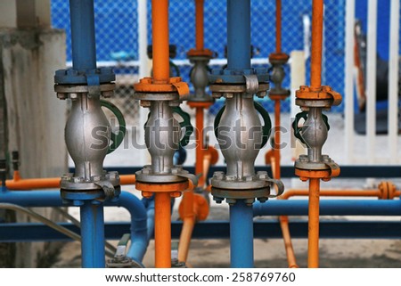close-up of old gate valve on pipe connection, Industrial valves