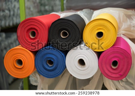 Colorful material fabric rolls -  texture samples