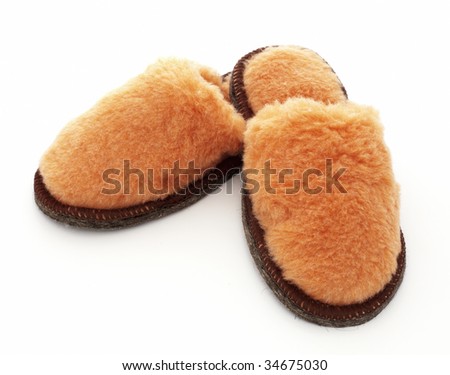 Fur house slippers isolated  white background