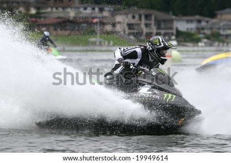 Issaquah,WA-June 8: Professional watercraft Athlete, Justin Black from California competes at the Tastin n Racin PWC races June,8 2008 at lake Sammamish WA. He came in 1st in the first and 2nd races.