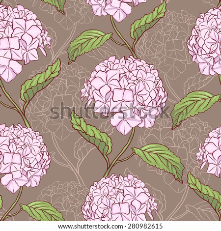 Seamless vintage floral pattern with beautiful hydrangea flowers