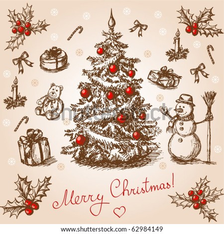 Christmas Card on Vintage Christmas Card  Vector   62984149   Shutterstock