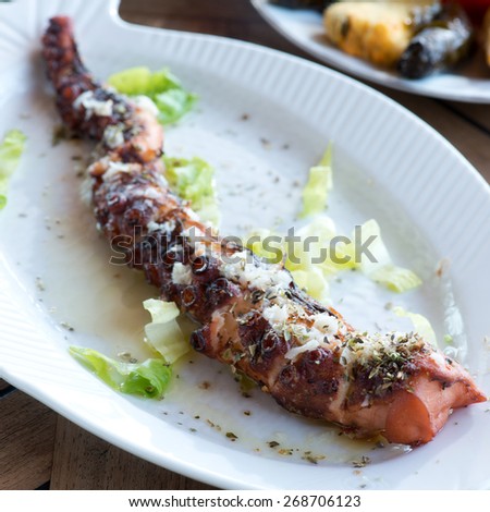 close up of cooked octopus