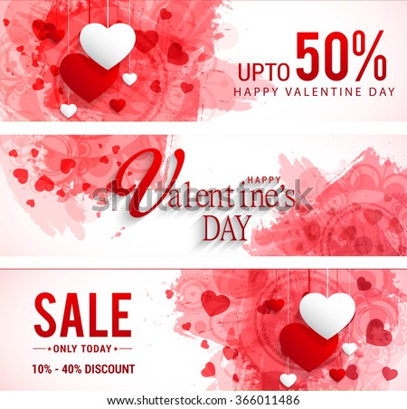 Sale header or banner set with discount offer for Happy Valentine's Day celebration.