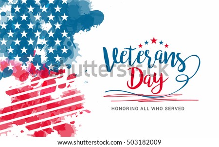 Creative illustration,poster or banner of happy veterans day with u.s.a flag background.