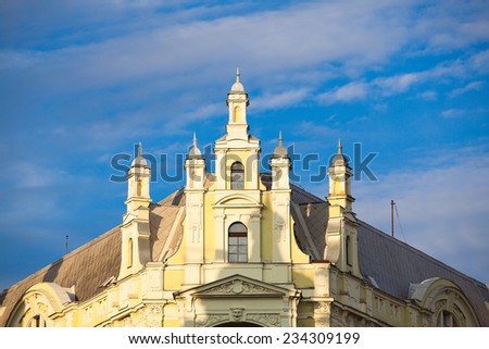 Prague,Czech Republic-August 20,2014: Renovated historic house in the street with luxury shops in the city center.