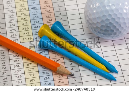 Pencil and golf equipments lying  on a golf score card