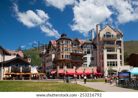 Vail,USA-July 16,2013:The Town of Vail is a Home Rule Municipality in Eagle County, Colorado.The town was established and built as the base village to Vail Ski Resort,
