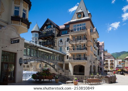 Vail,USA-July 16,2013:The Town of Vail is a Home Rule Municipality in Eagle County, Colorado.The town was established and built as the base village to Vail Ski Resort.
