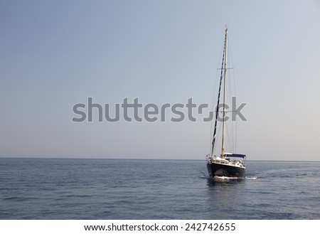 Luxury yacht. Boat in sailing regatta / with space for text