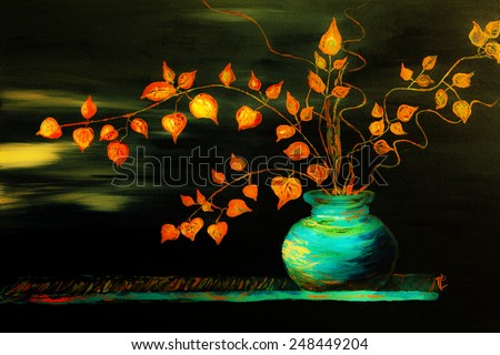 Original oil painting,  chinese lantern