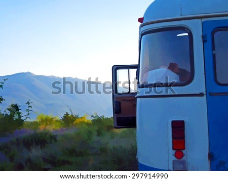Old bus in the mountains.