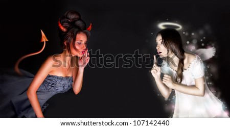 Конкурс " Бог и Дьявол ". - Страница 2 Stock-photo-portrait-of-angel-and-devil-girls-and-copyspace-between-them-107142440