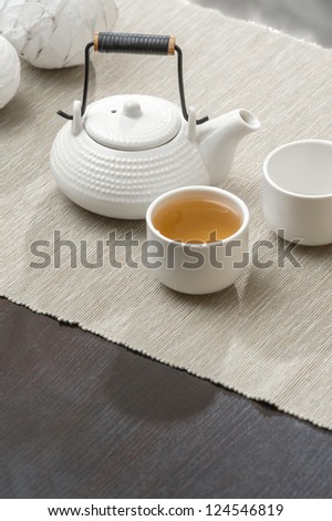 Tea set at beautiful lounge with nobody