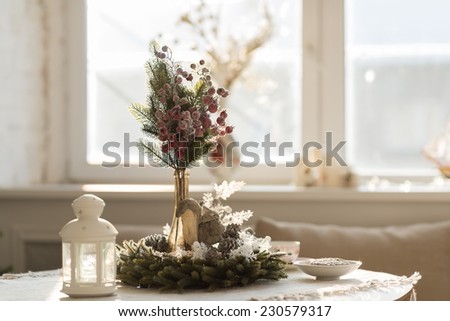 Christmas interior in natural light of sunny day