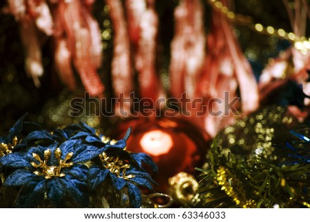 Christmas decorations for a christmas tree on a textile with high contrast