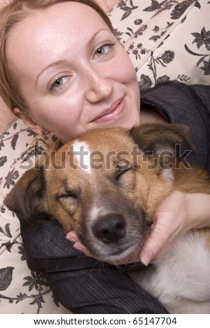 woman with her dog in her apartment
