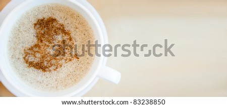Love cup , heart drawing on latte art coffee. Lots of copyspace