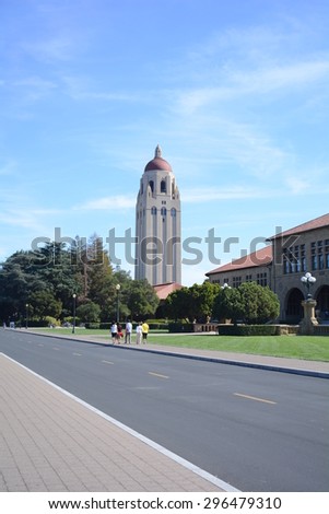 STANFORD, CA/USA - OCTOBER, 20: Original buildings at Stanford University. The historic university features sandstone walls with thick Romanesque features. October 20, 2014.