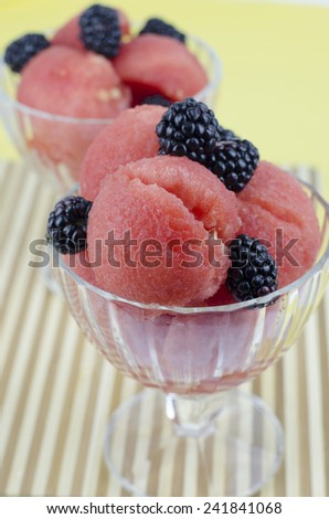 Fresh watermelon and blackberry dessert