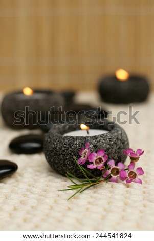 Tealight candles in stone holders
