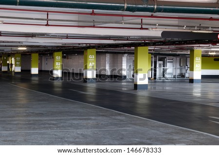 Underground parking garage in shopping center Sao Paulo