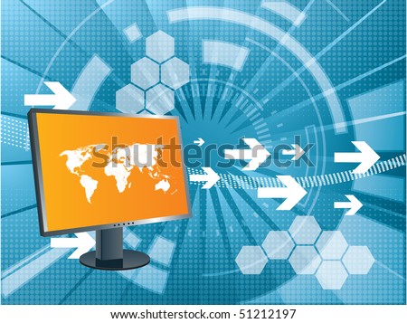stock vector : abstract background with arrows moving and lcd monitor